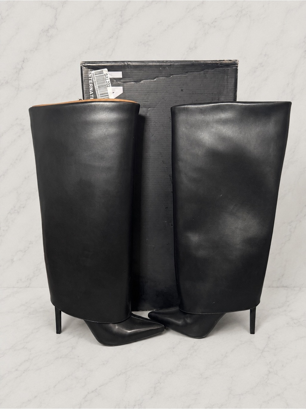 INC Black Knee High Pointed Toe Stiletto Boots